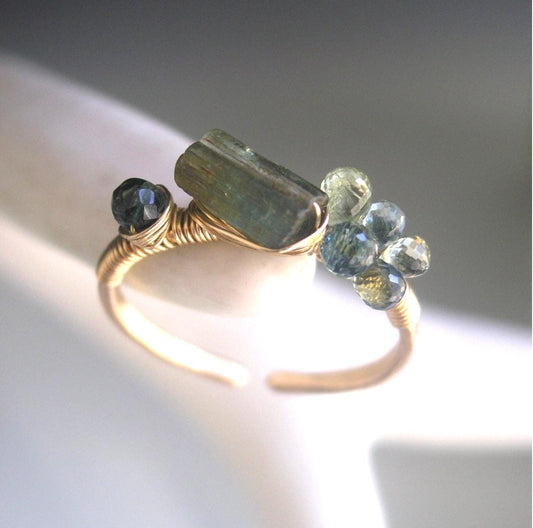 Raw Green Tourmaline 14k Gold Filled Ring Size 7