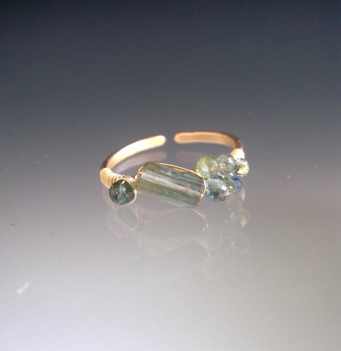 Raw Green Tourmaline 14k Gold Filled Ring Size 7