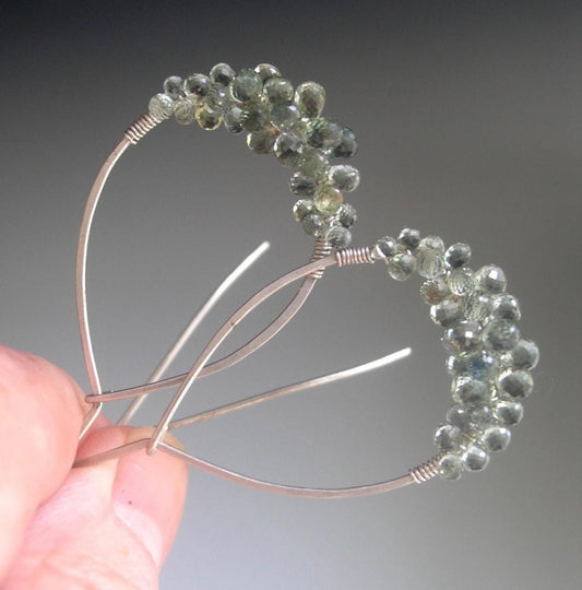 Green Sapphire Sterling Silver Hoops