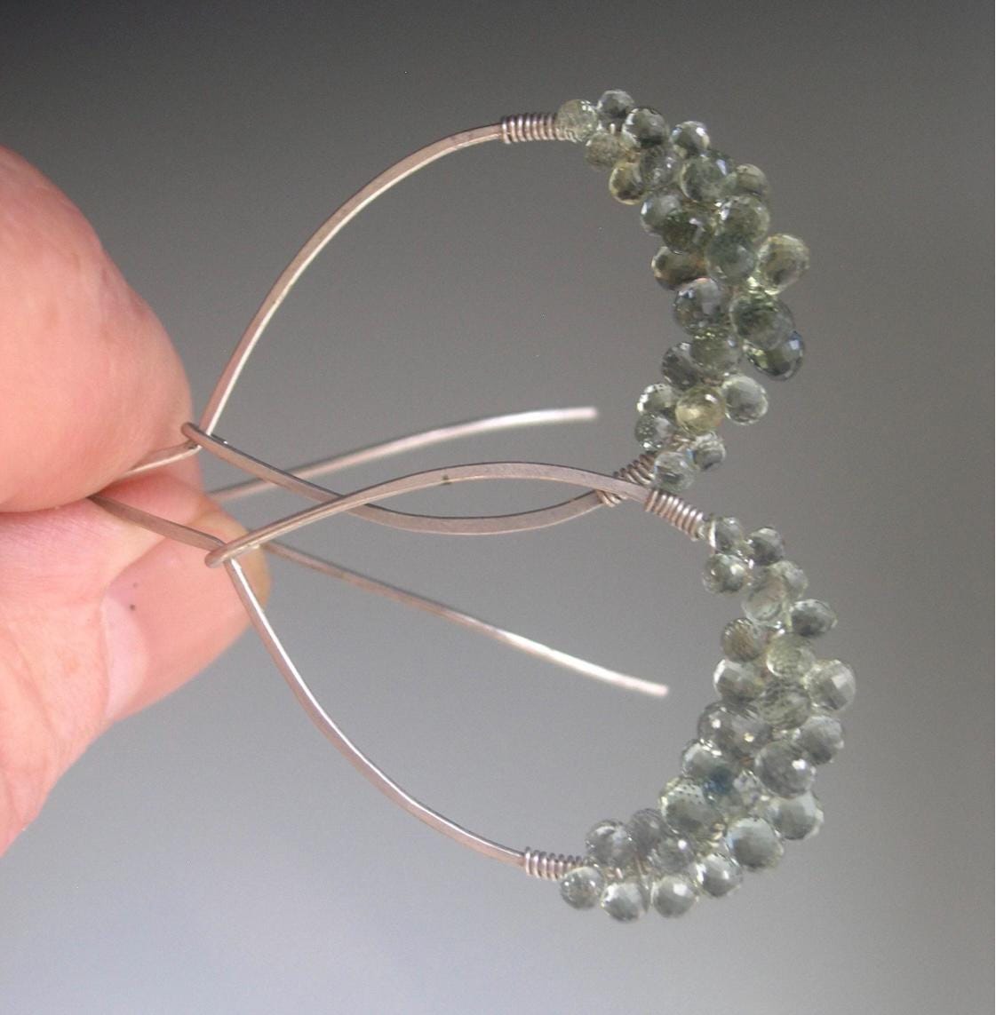 Green Sapphire Sterling Silver Hoops