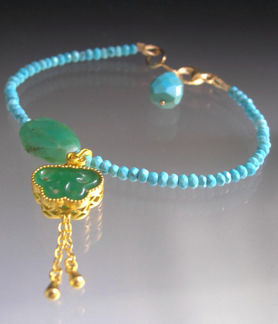 Turquoise Butterfly Bracelet w/ Green Chrysoprase
