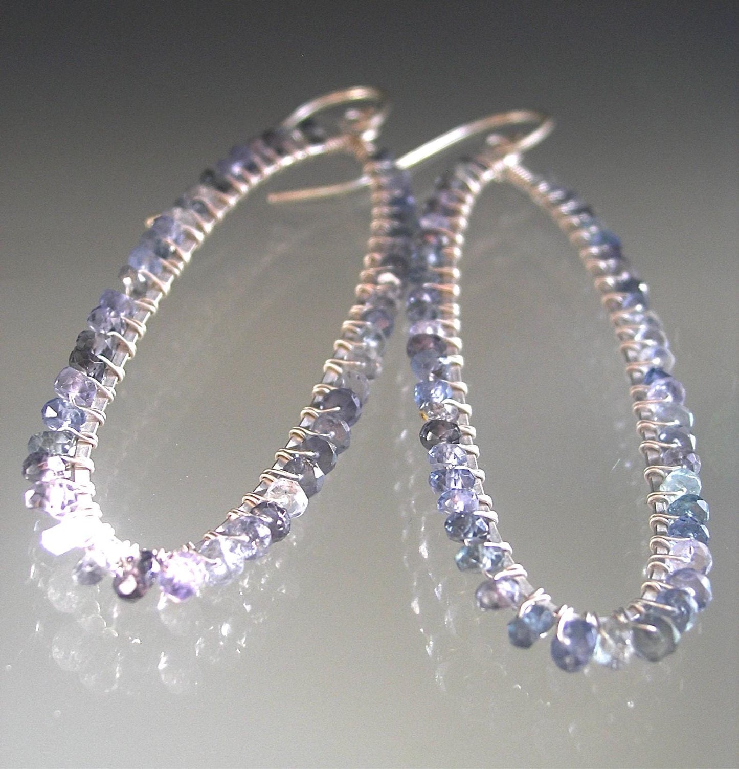 Blue Gray Sapphire Long Oval Hoops
