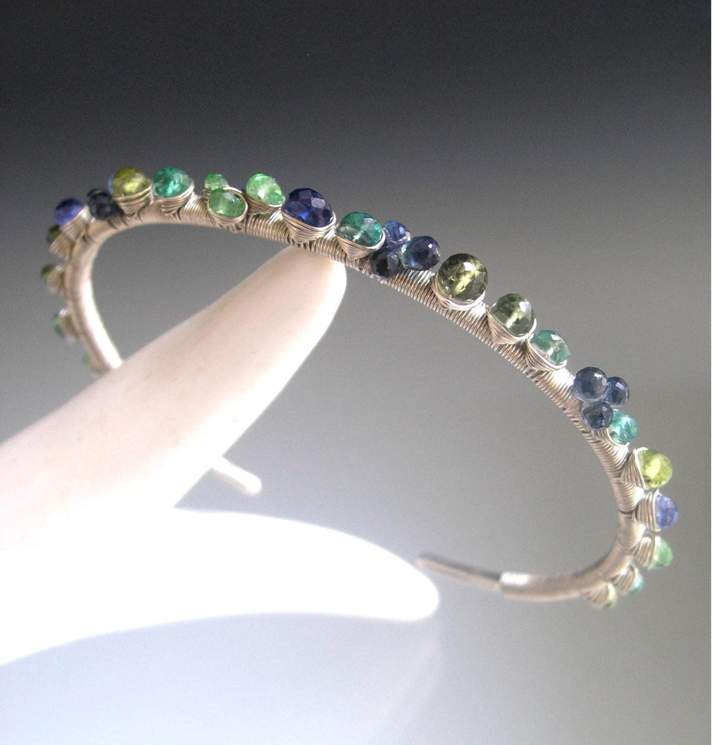 Blue Green Gemstone Sterling Silver Cuff