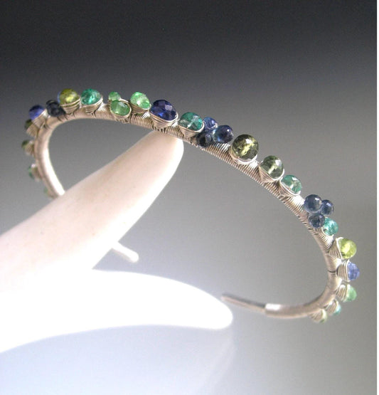Blue Green Gemstone Sterling Silver Cuff