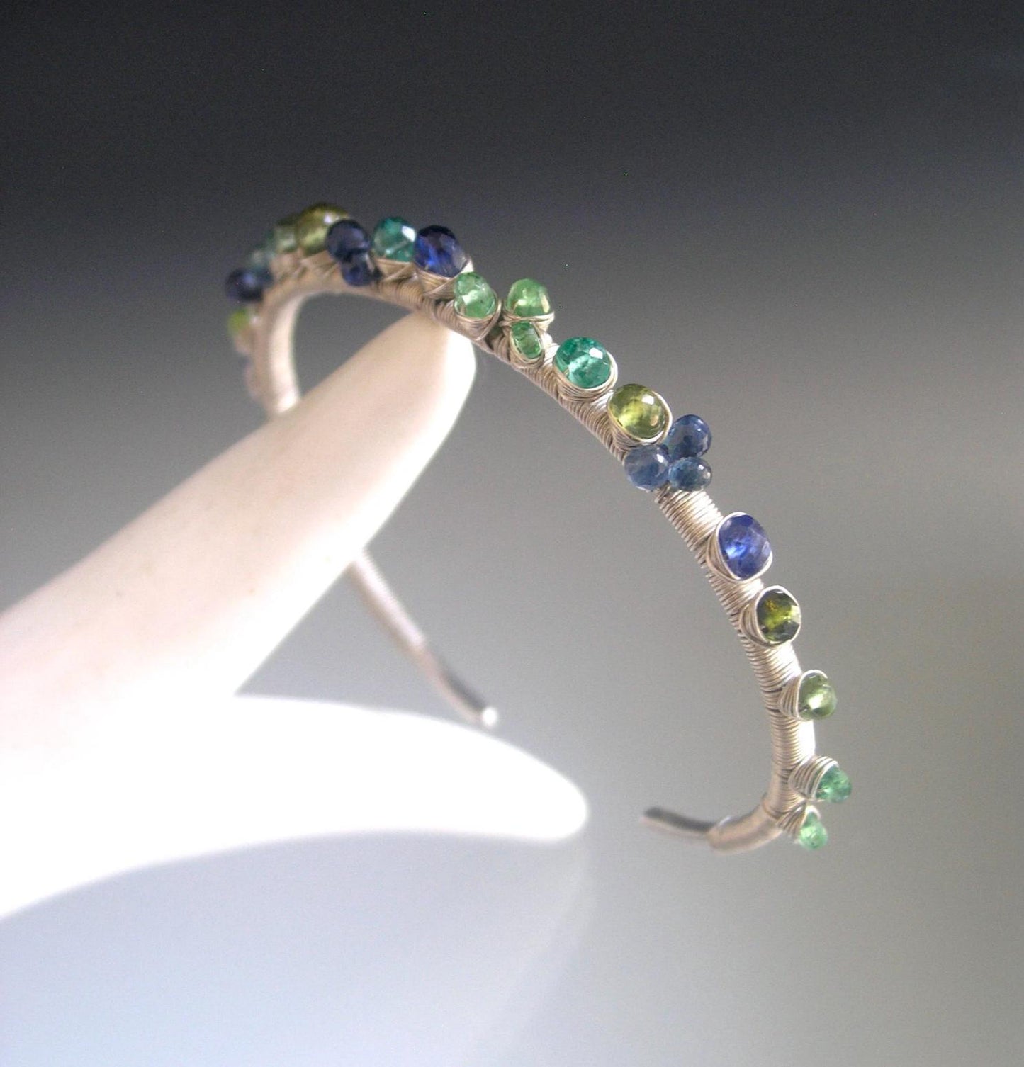 Blue Green Gemstone Sterling Silver Cuff