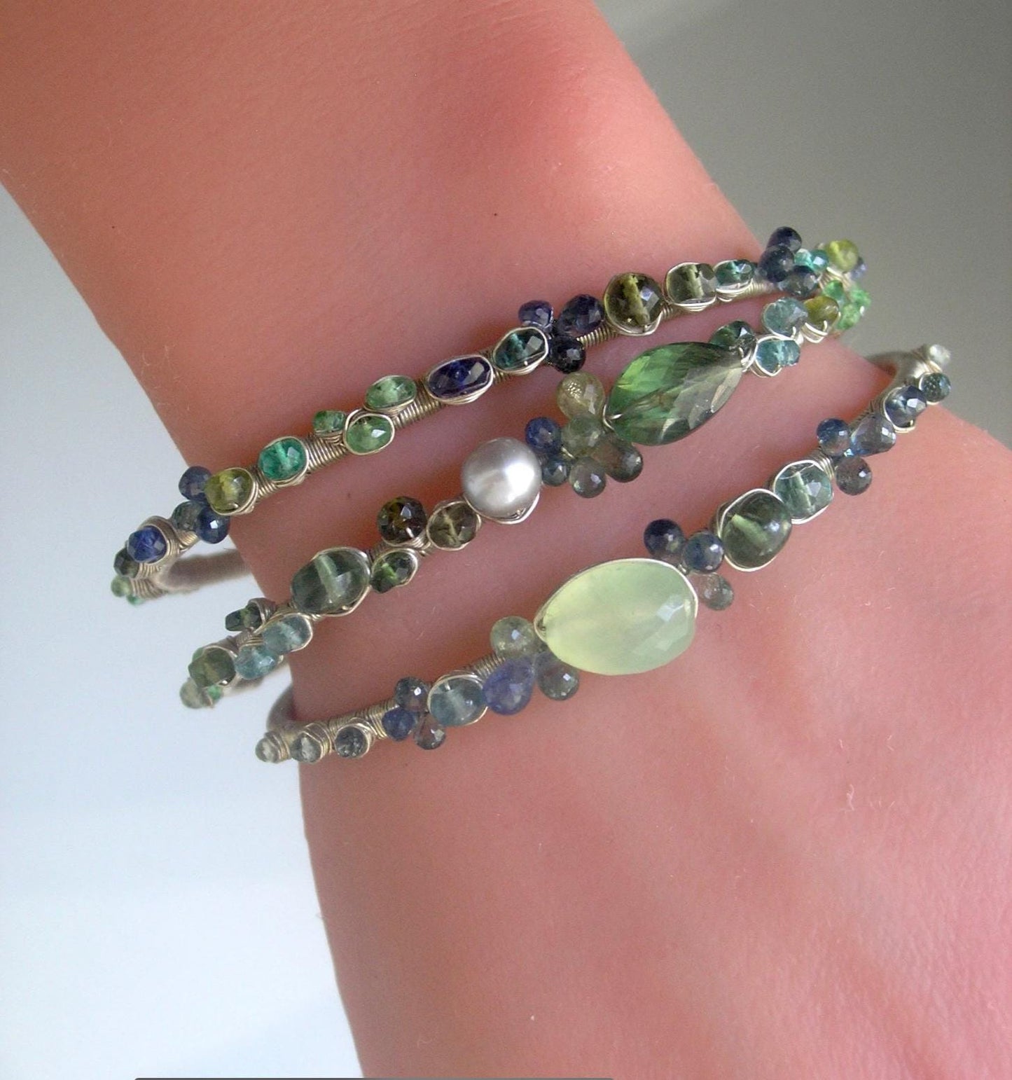 Blue Green Gemstone Sterling Silver Cuff