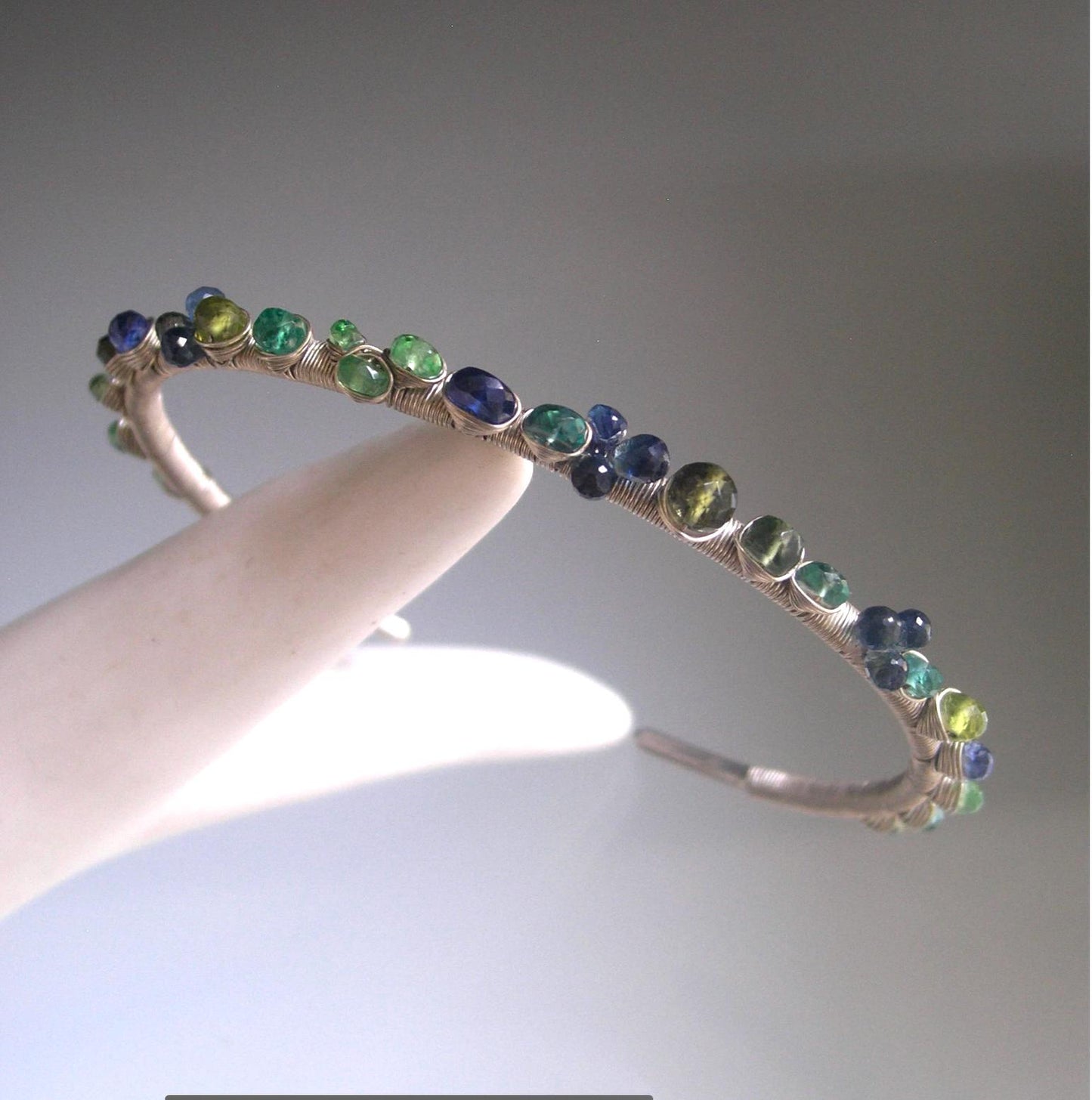 Blue Green Gemstone Sterling Silver Cuff