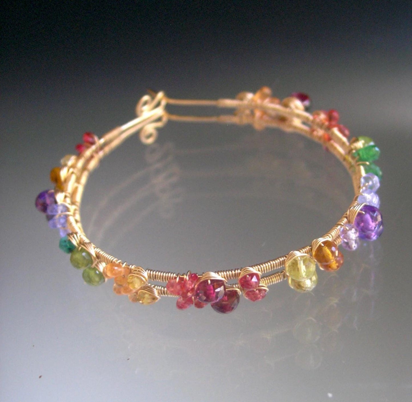 Rainbow Gemstone 14k Gold Filled Hoop Earrings 2 1/8”
