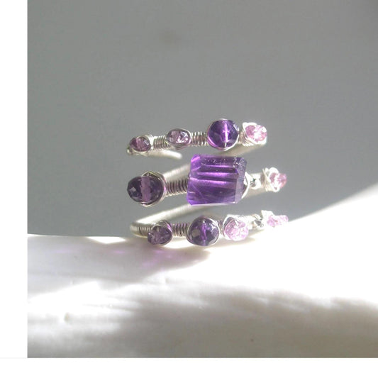 Amethyst Sterling Silver Wraparound Ring Size 5.5