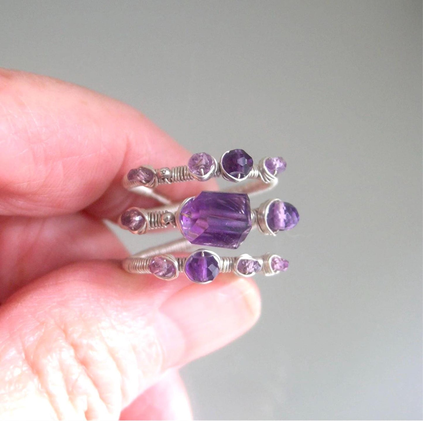 Amethyst Sterling Silver Wraparound Ring Size 5.5
