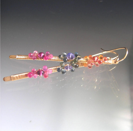 Long Sapphire Blossoms Linear Earring in 14k Gold Fill