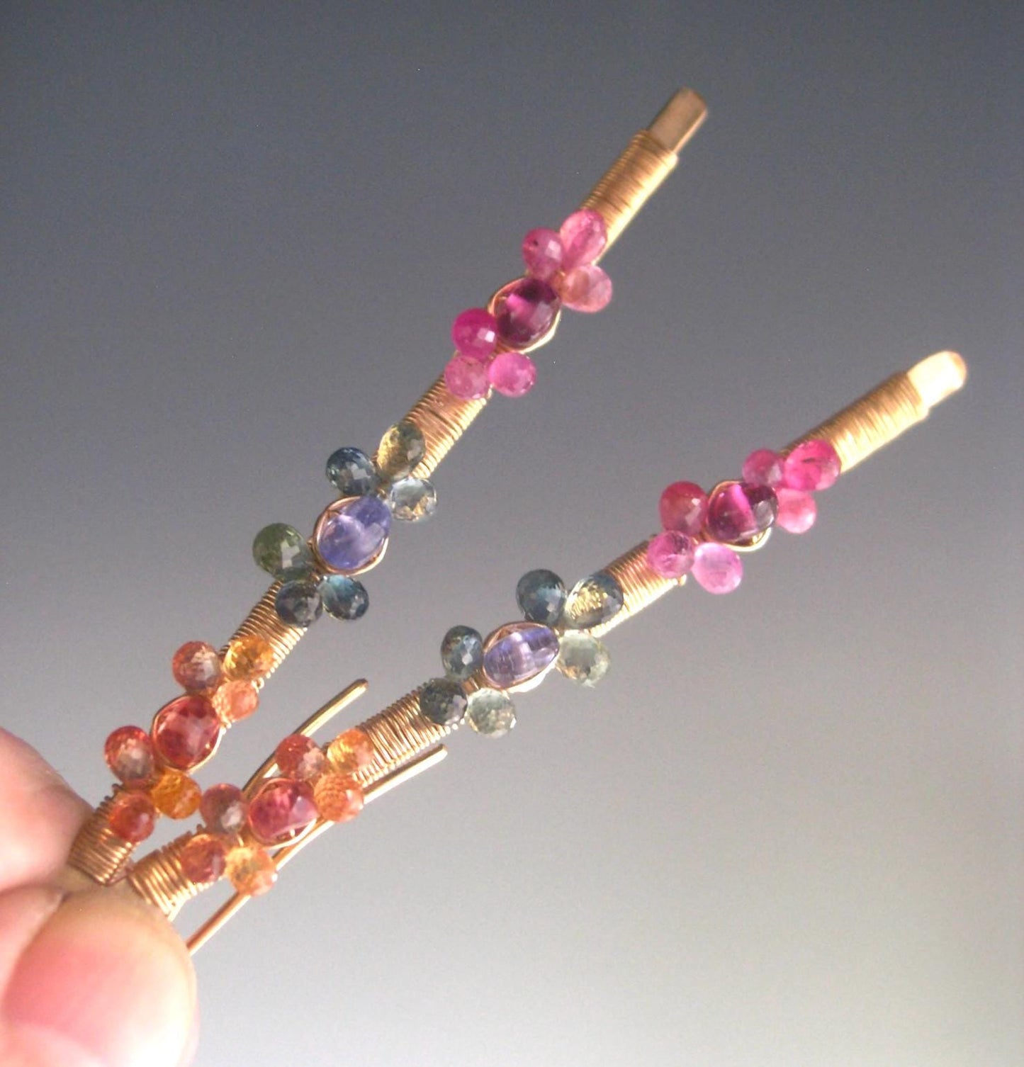 Long Sapphire Blossoms Linear Earring in 14k Gold Fill