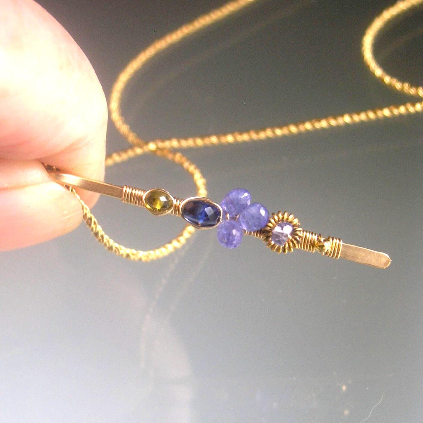 Linear Tanzanite Pendant 14k Gold Filled Necklace