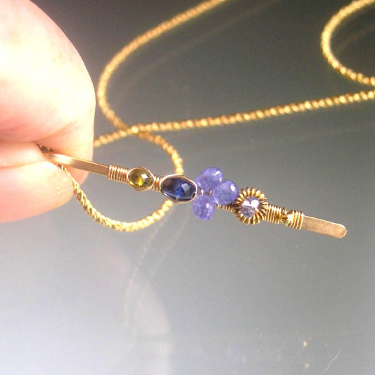 Linear Tanzanite Pendant 14k Gold Filled Necklace