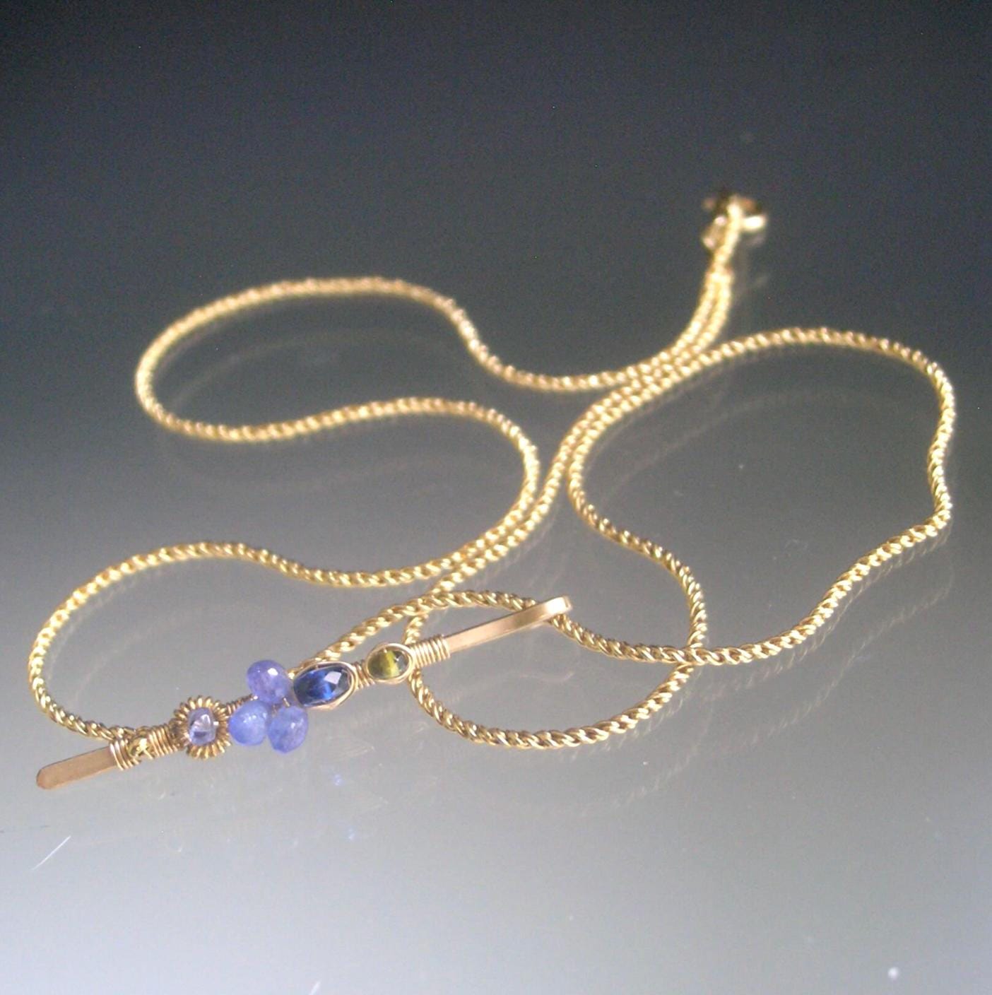 Linear Tanzanite Pendant 14k Gold Filled Necklace