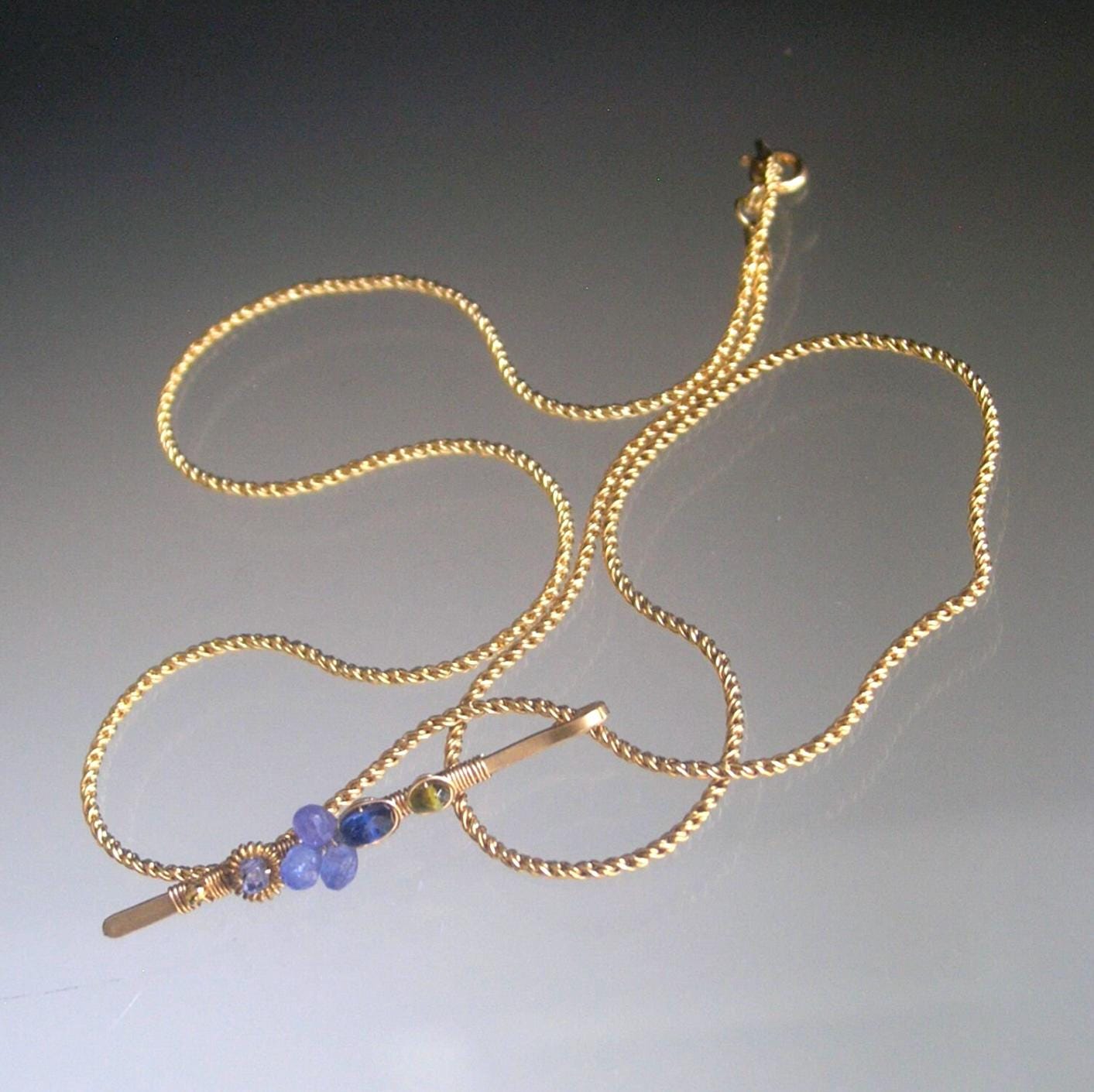Linear Tanzanite Pendant 14k Gold Filled Necklace
