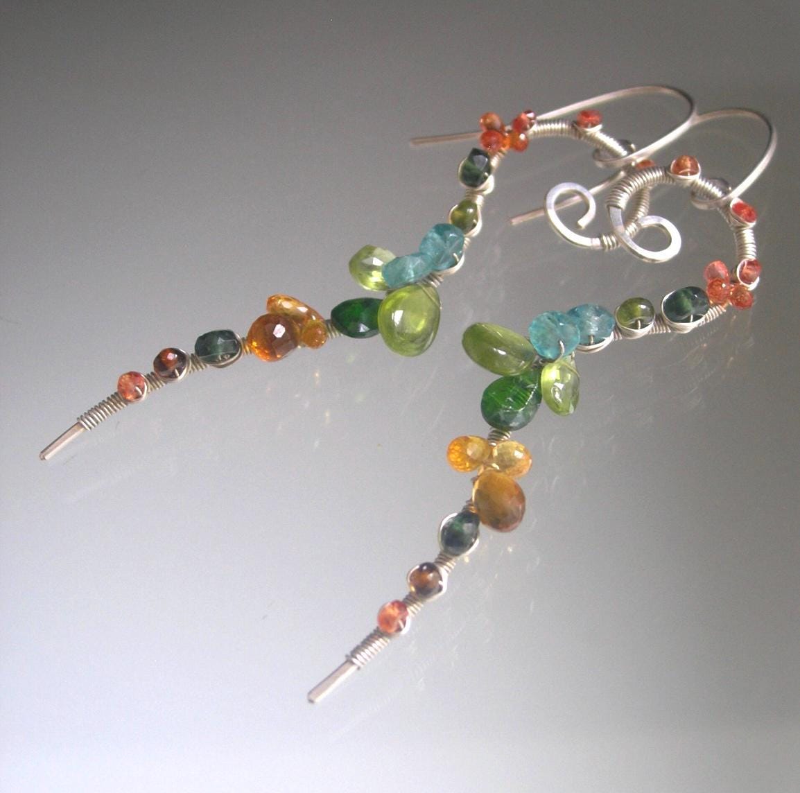 Curvy Gemstone Earrings in Sterling Silver 3”