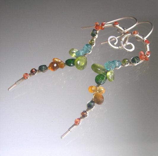 Curvy Gemstone Earrings in Sterling Silver 3”