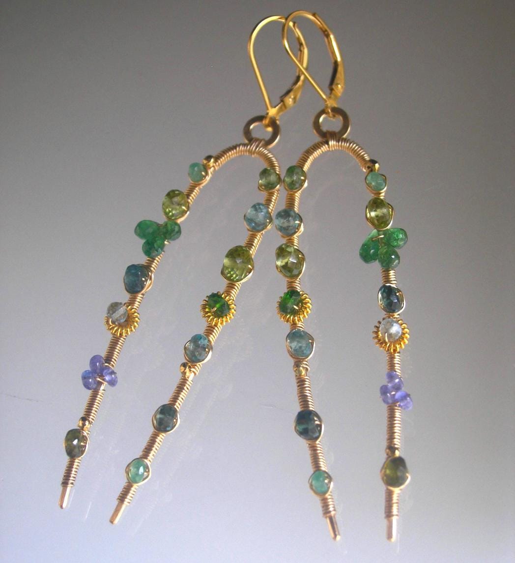 Multi Green Gemstone 14k Gold Filled Earrings