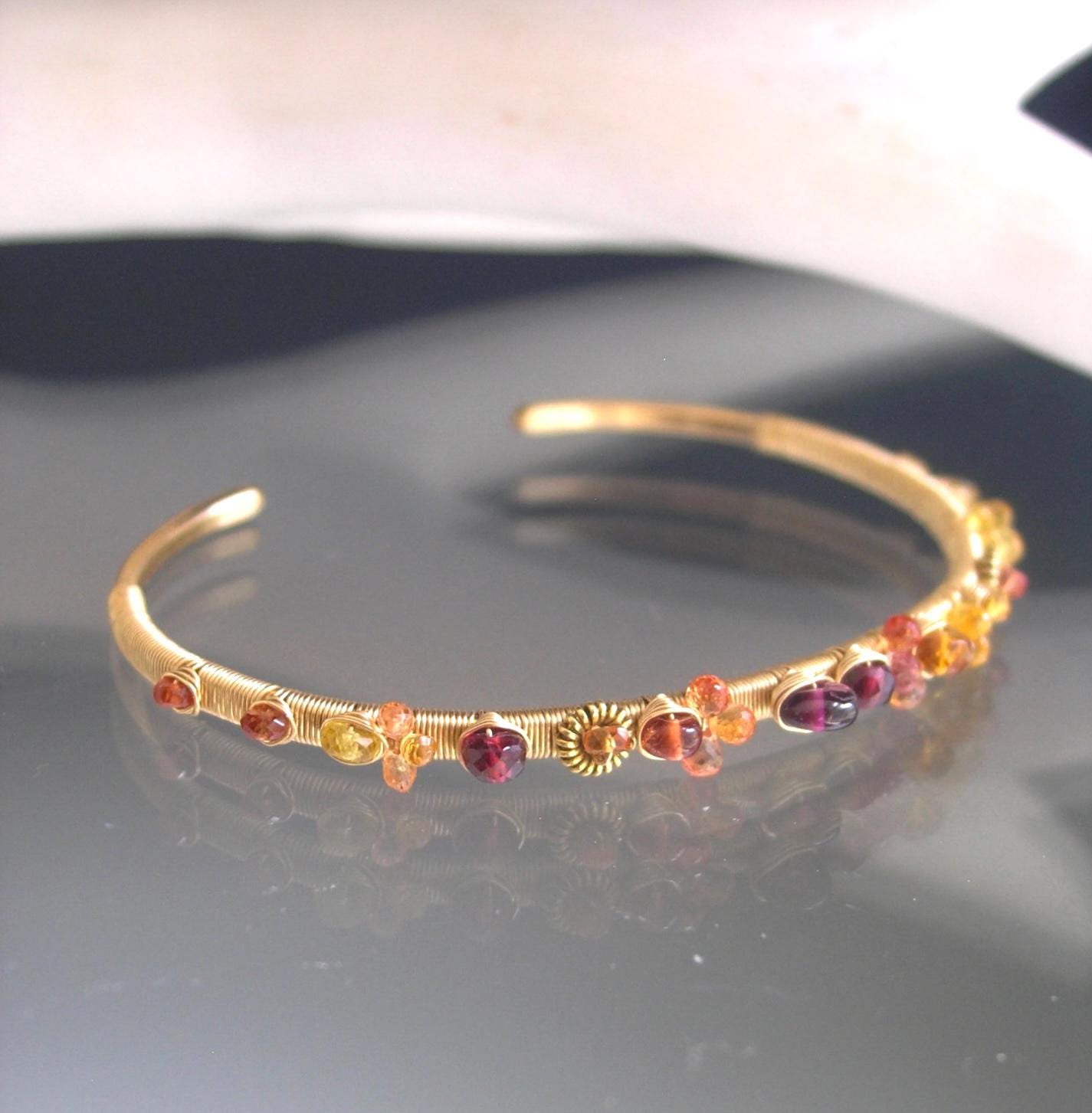 Sapphire Garnet 14k Gold Filled Cuff
