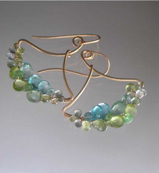 Apatite Peridot Sculptural 14k Gold Filled Earrings 2”