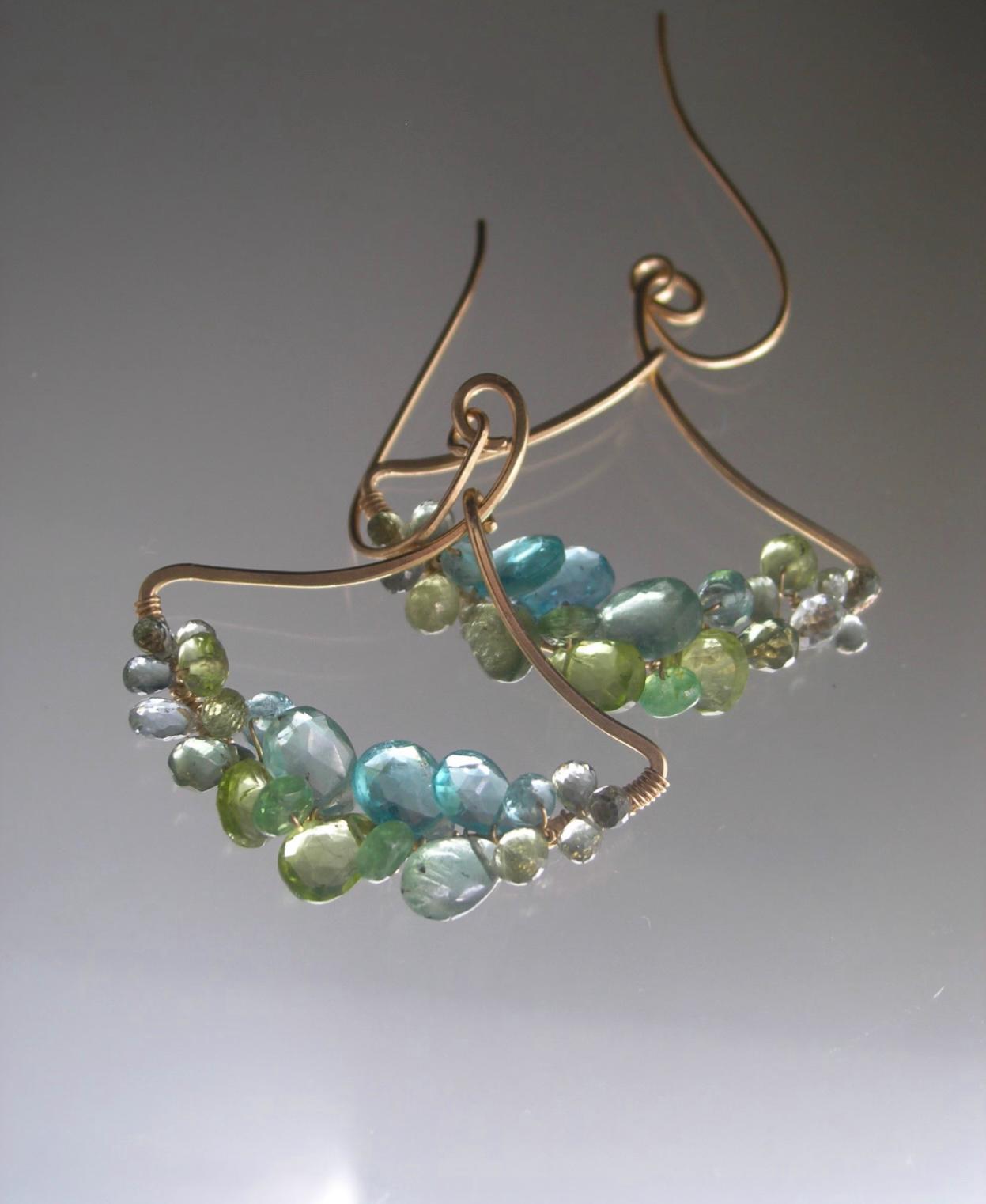 Apatite Peridot Sculptural 14k Gold Filled Earrings 2”