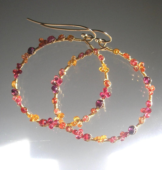 Multi Sapphire 14k Gold Filled Hoops in Warm Hues
