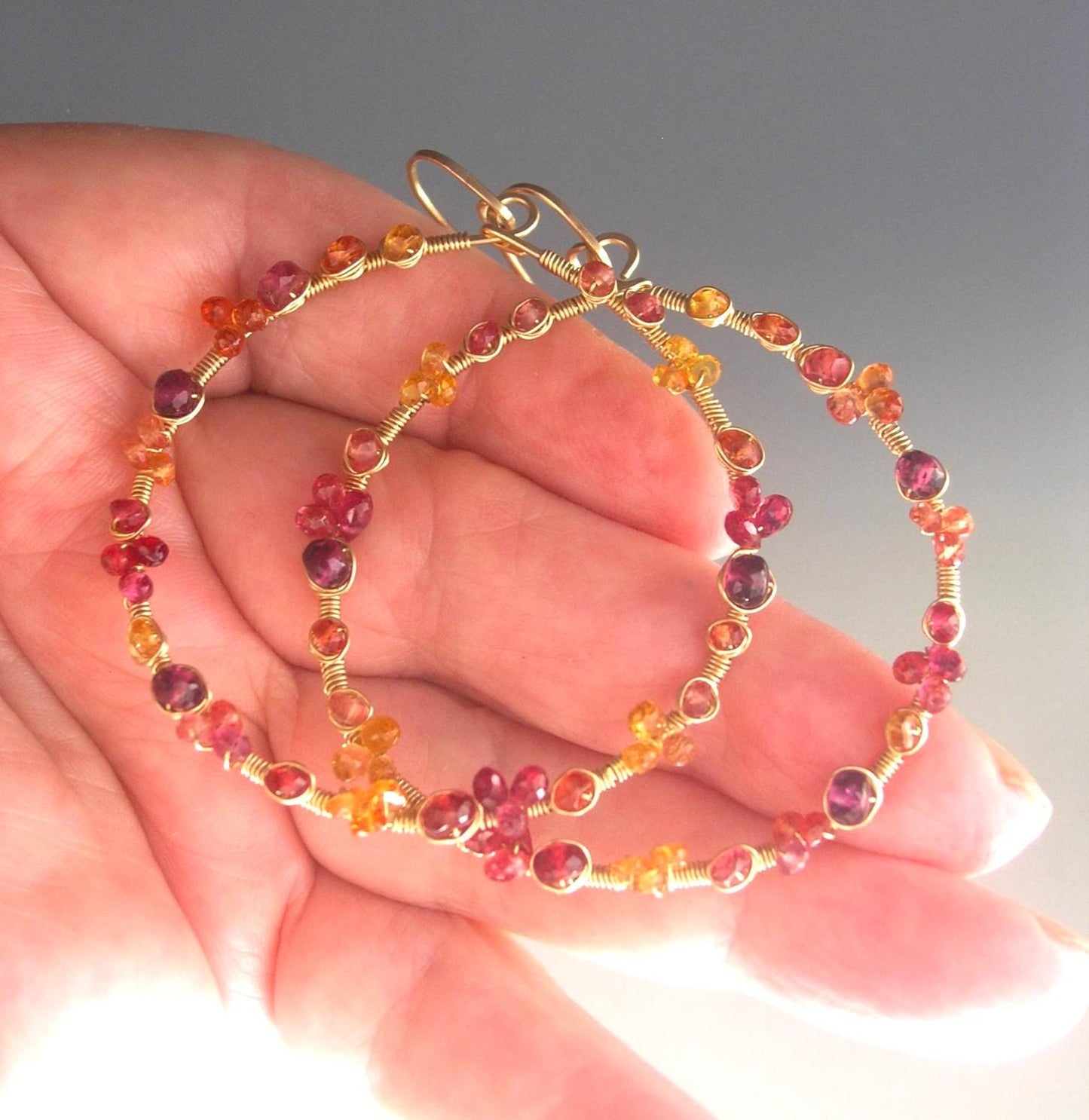 Multi Sapphire 14k Gold Filled Hoops in Warm Hues