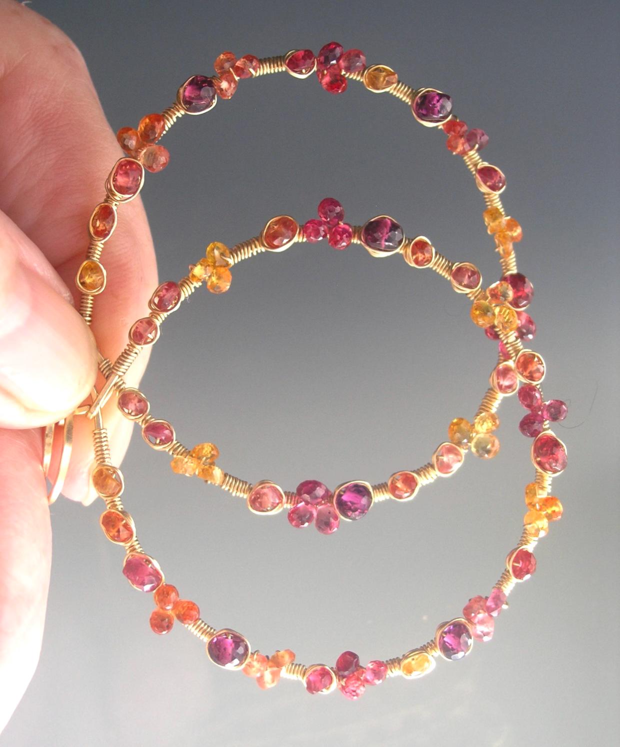 Multi Sapphire 14k Gold Filled Hoops in Warm Hues