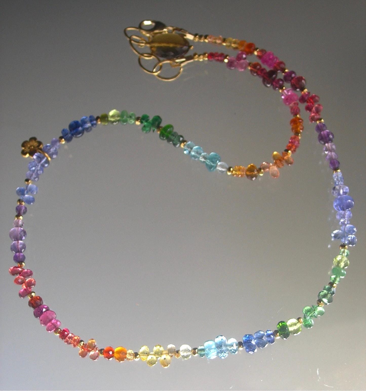 Rainbow Gemstone Vermeil Beaded Choker Necklace w/ Flower Charm