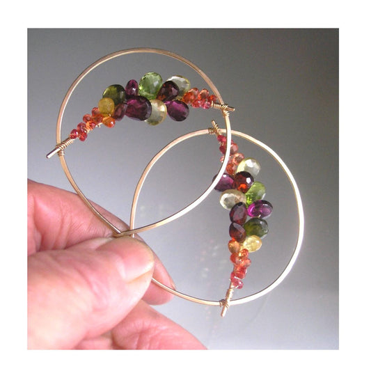Teardrop Multi Gemstone 14k Gold Filled Hoop Earrings