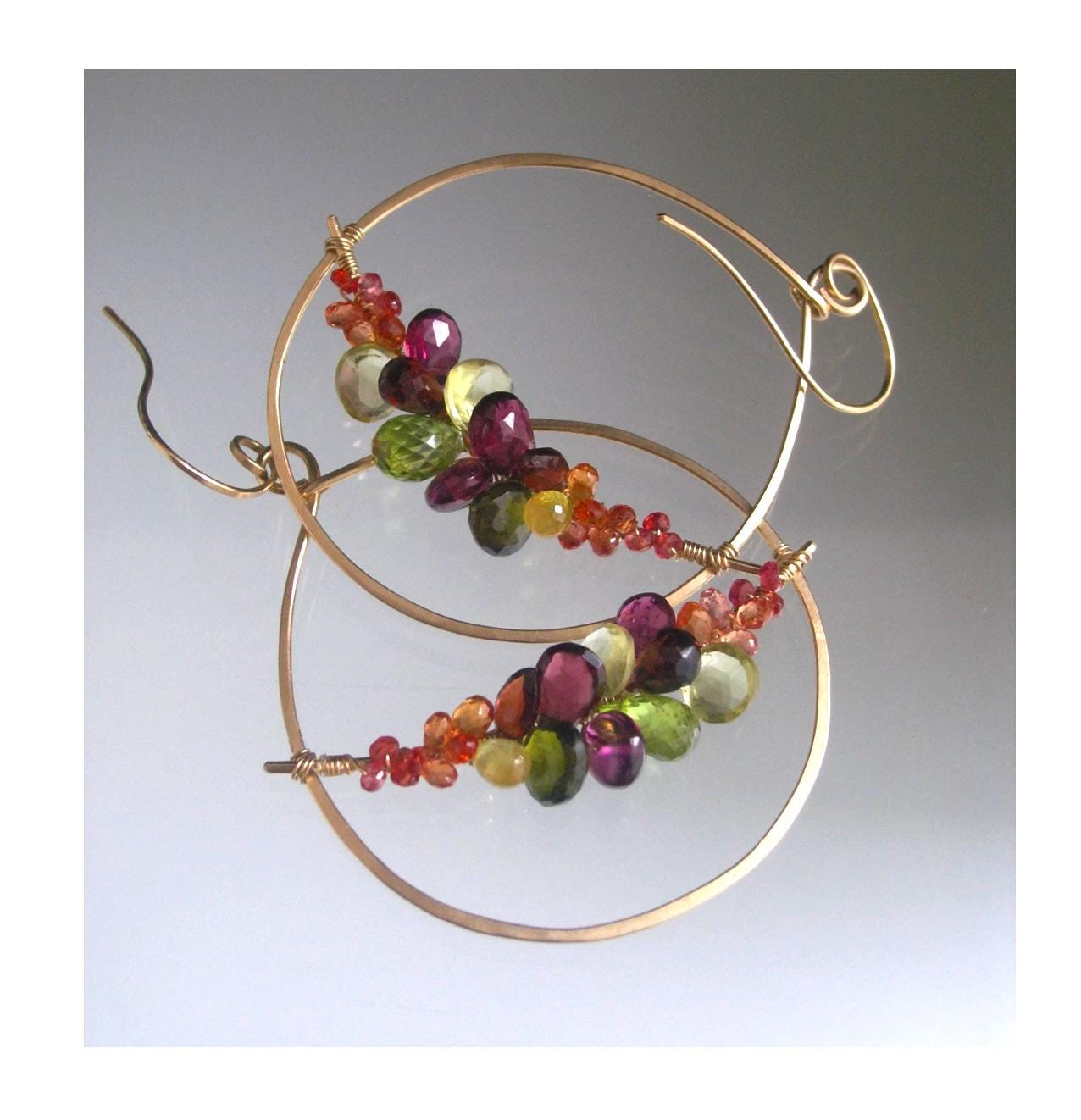 Teardrop Multi Gemstone 14k Gold Filled Hoop Earrings