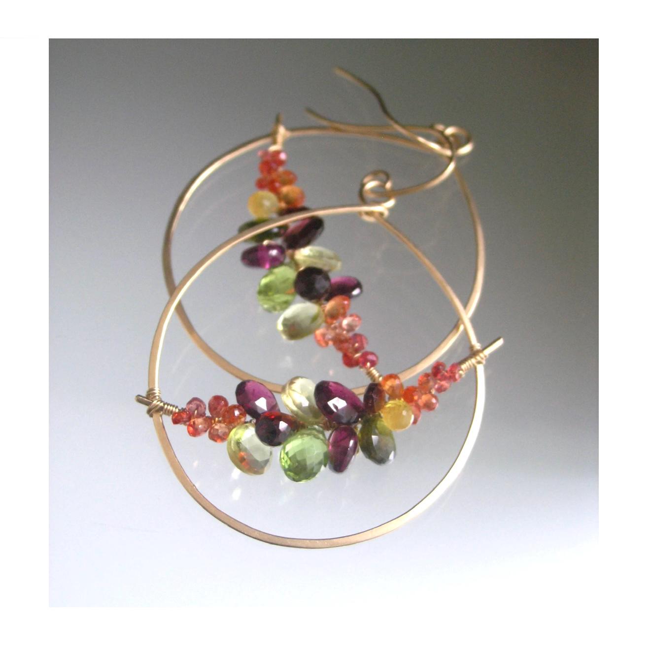 Teardrop Multi Gemstone 14k Gold Filled Hoop Earrings