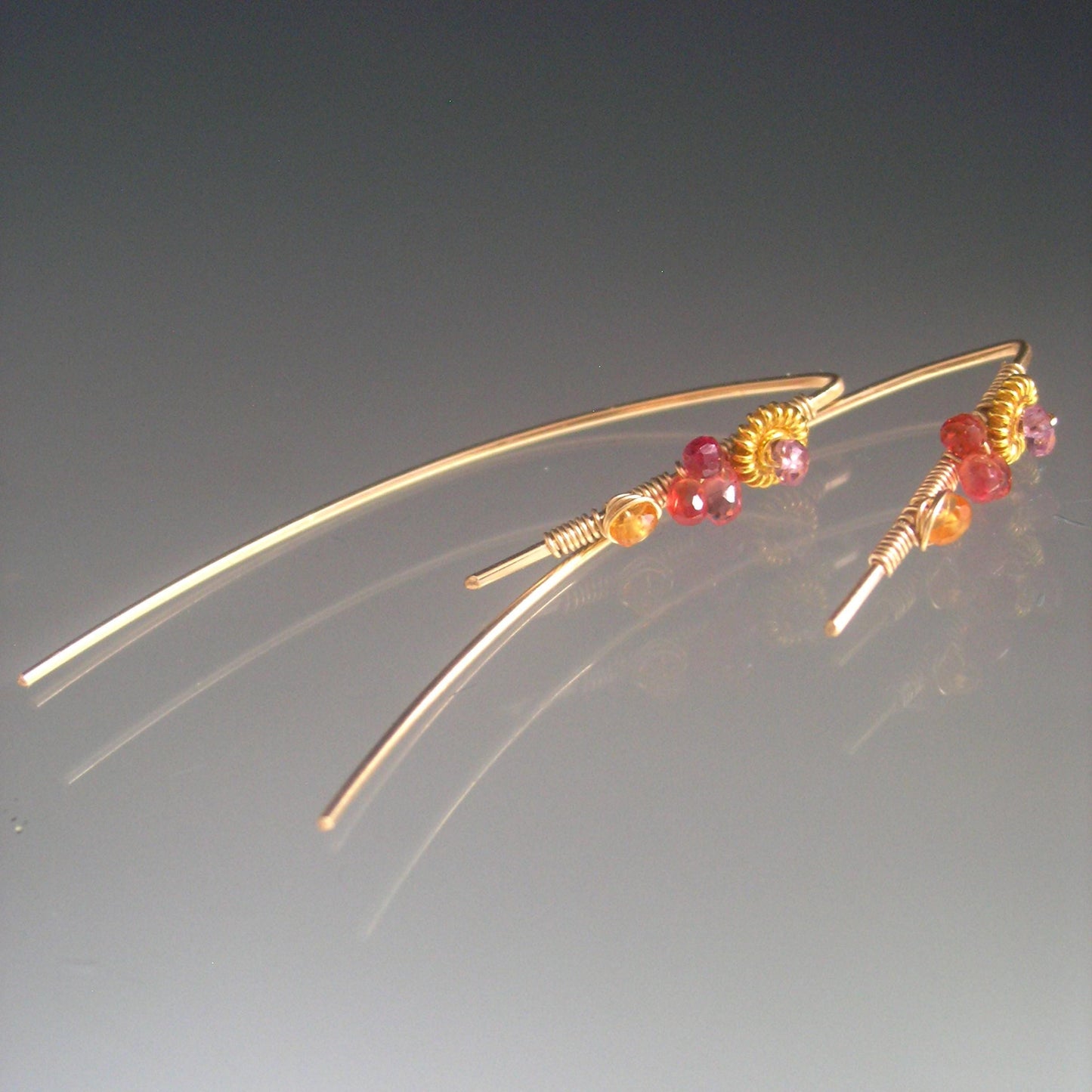 Sapphire Threaders Lilac Red Yellow 14k Gold Filled Linear Earrings Bellajewels