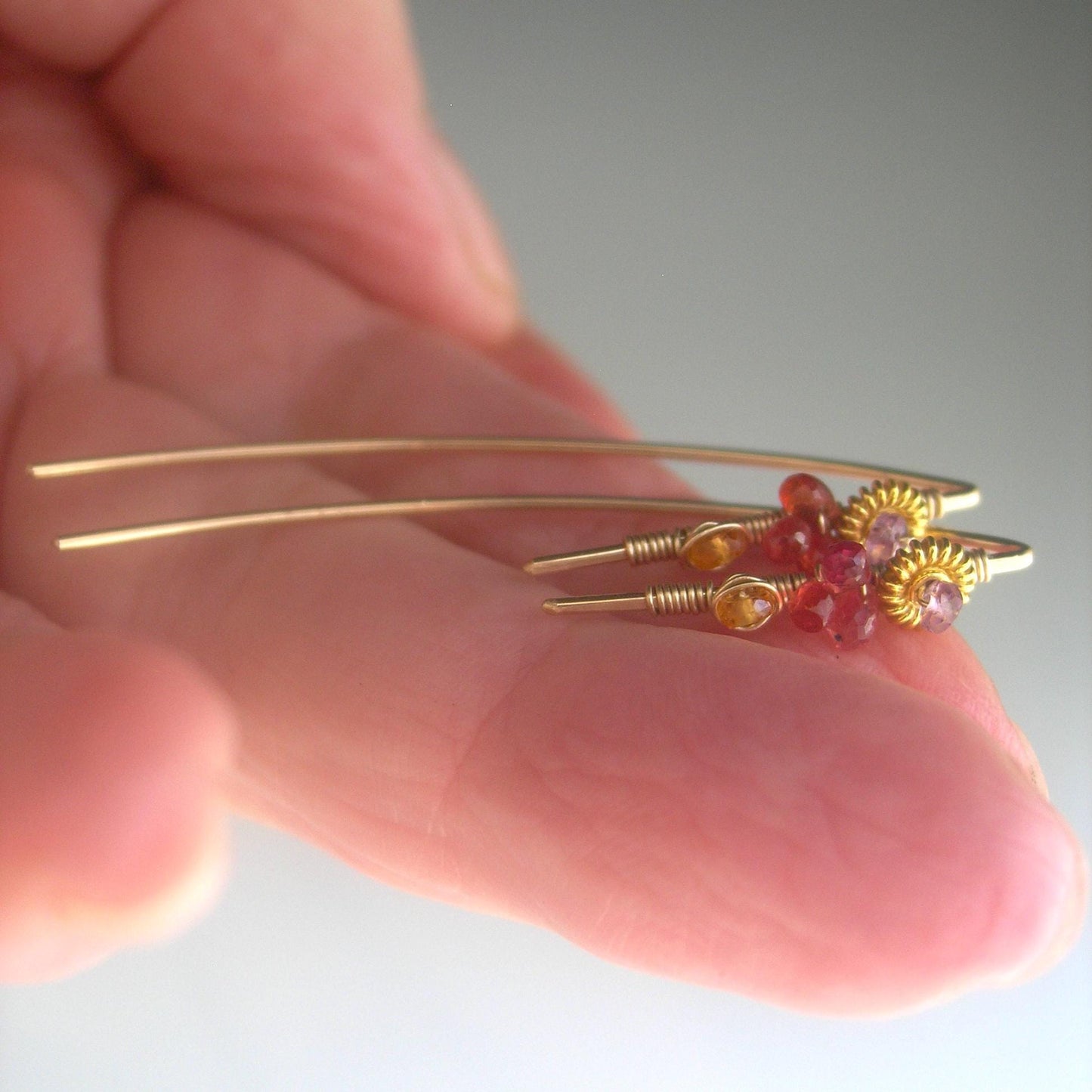 Sapphire Threaders Lilac Red Yellow 14k Gold Filled Linear Earrings Bellajewels
