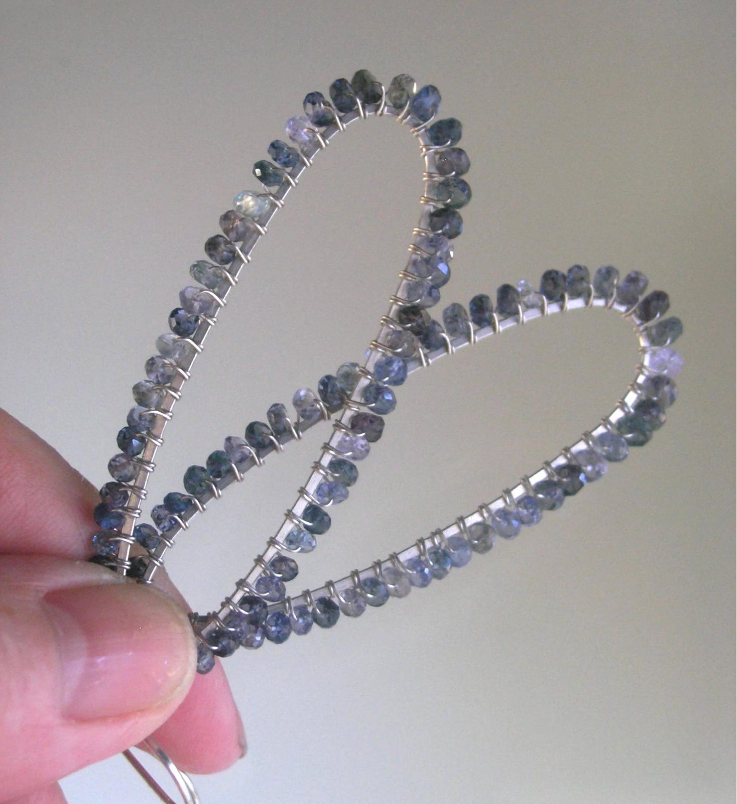 Blue Gray Sapphire Long Oval Hoops