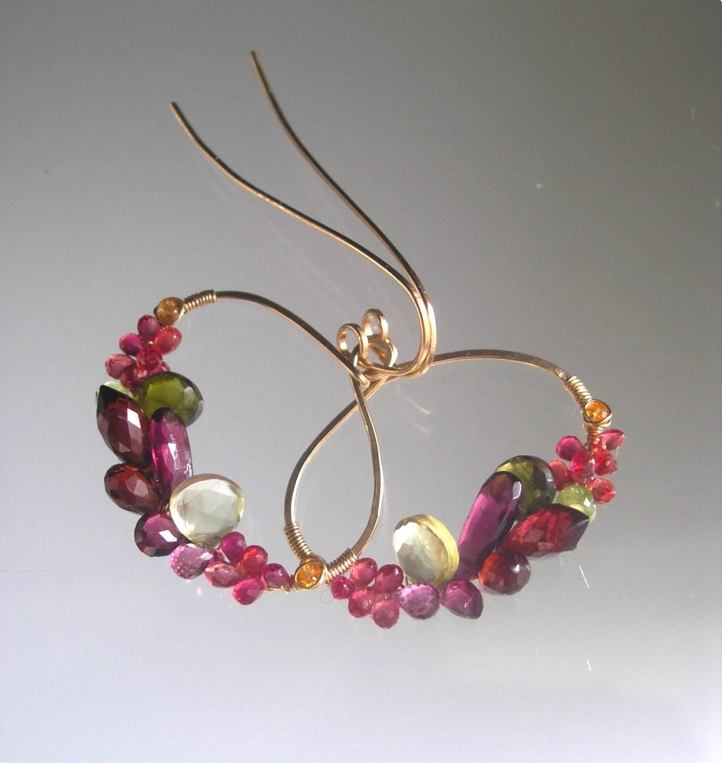 Multi Gemstone 14k Gold Filled Oval Hoop Earrings