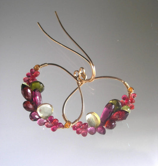 Multi Gemstone 14k Gold Filled Oval Hoop Earrings