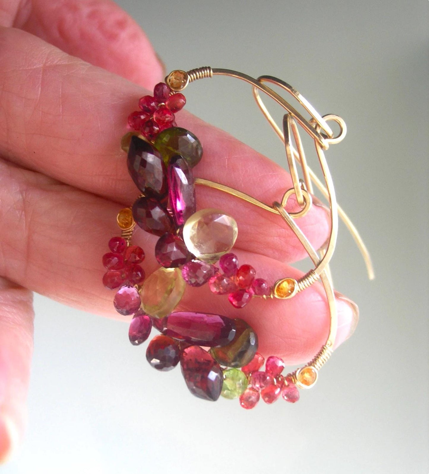 Multi Gemstone 14k Gold Filled Oval Hoop Earrings