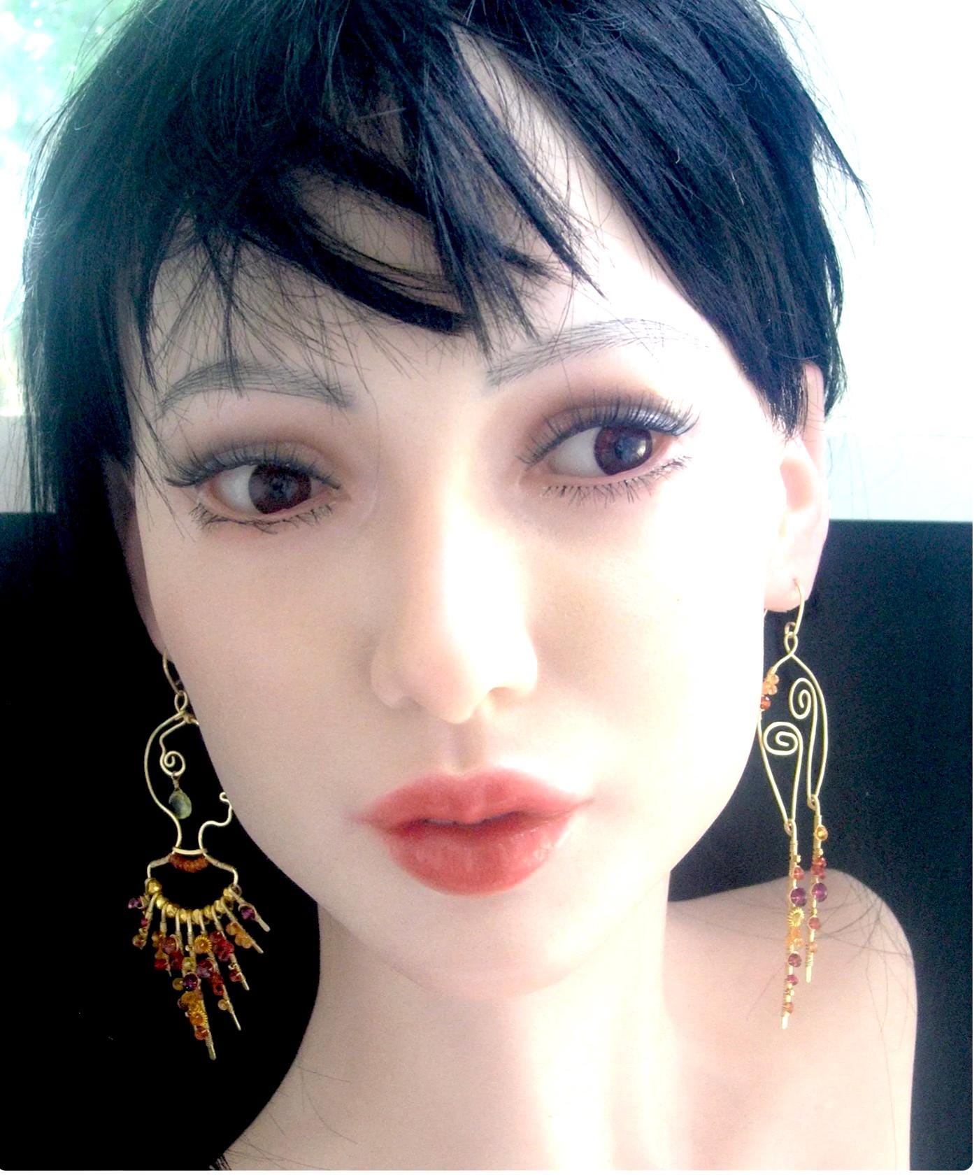 Asymmetrical Face Profile Earrings 14k Gold Filled  4 1/8” Long