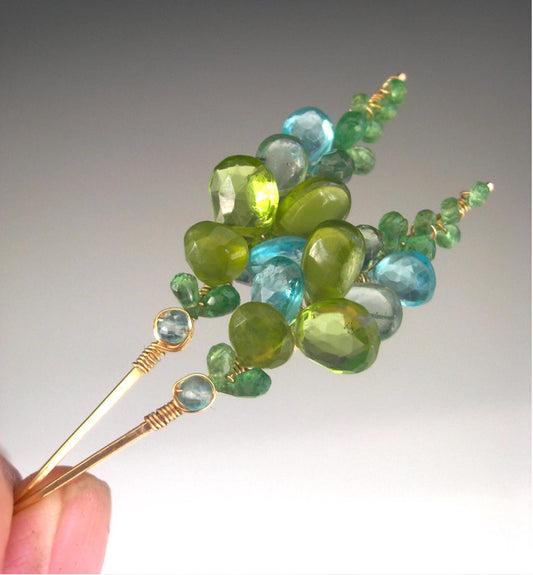 Peridot Apatite 14k Gold Filled Linear Earrings