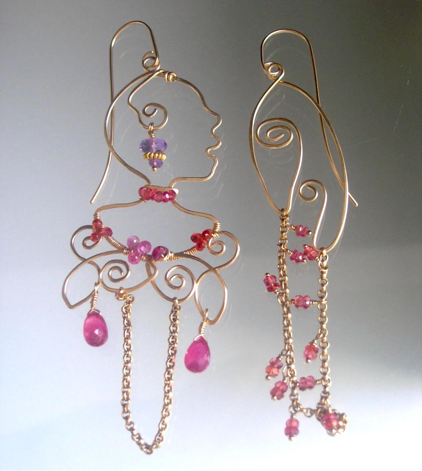 Sculptural Face Profile Sapphire Earrings in 14k Gold Fill
