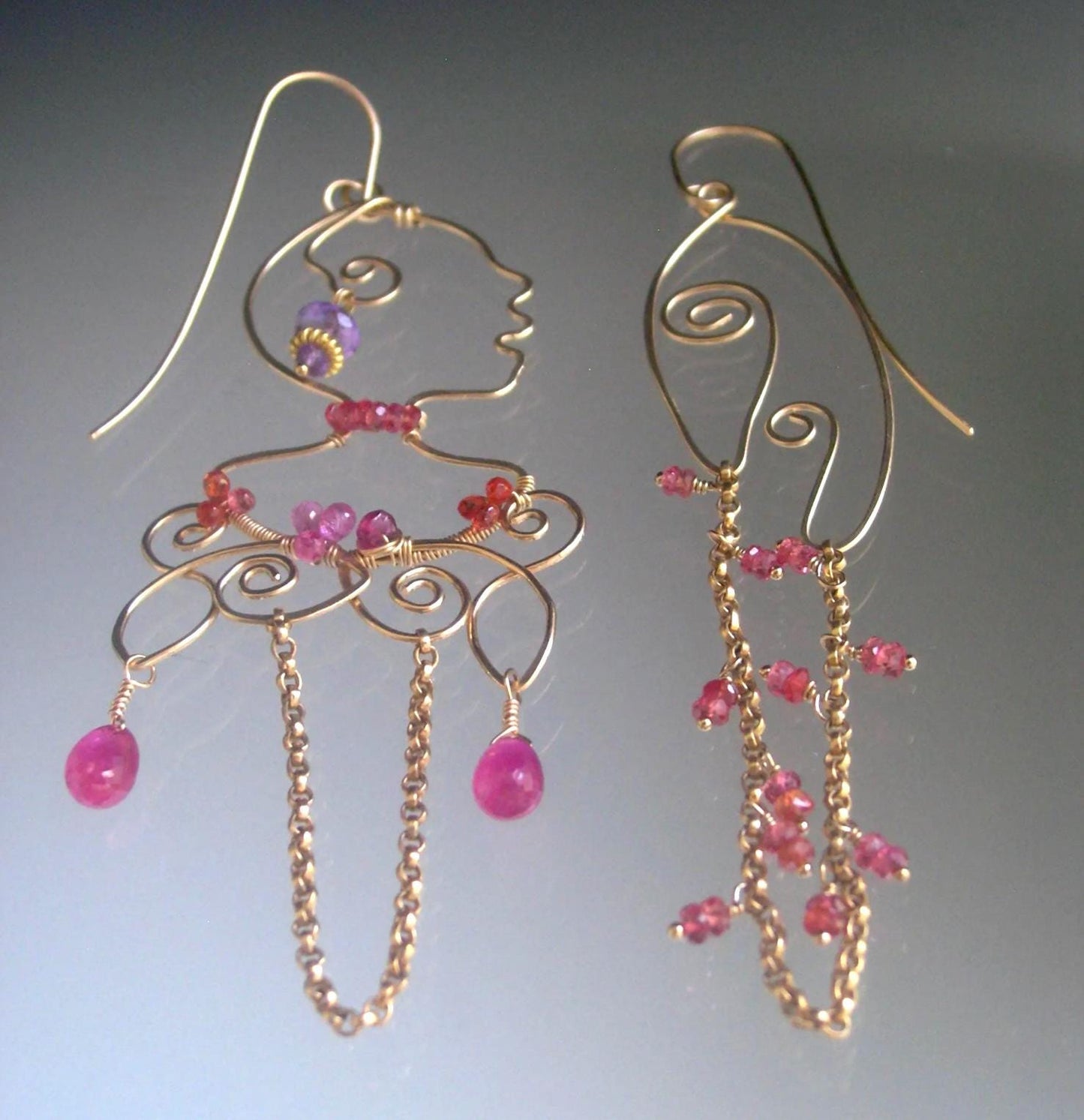 Sculptural Face Profile Sapphire Earrings in 14k Gold Fill