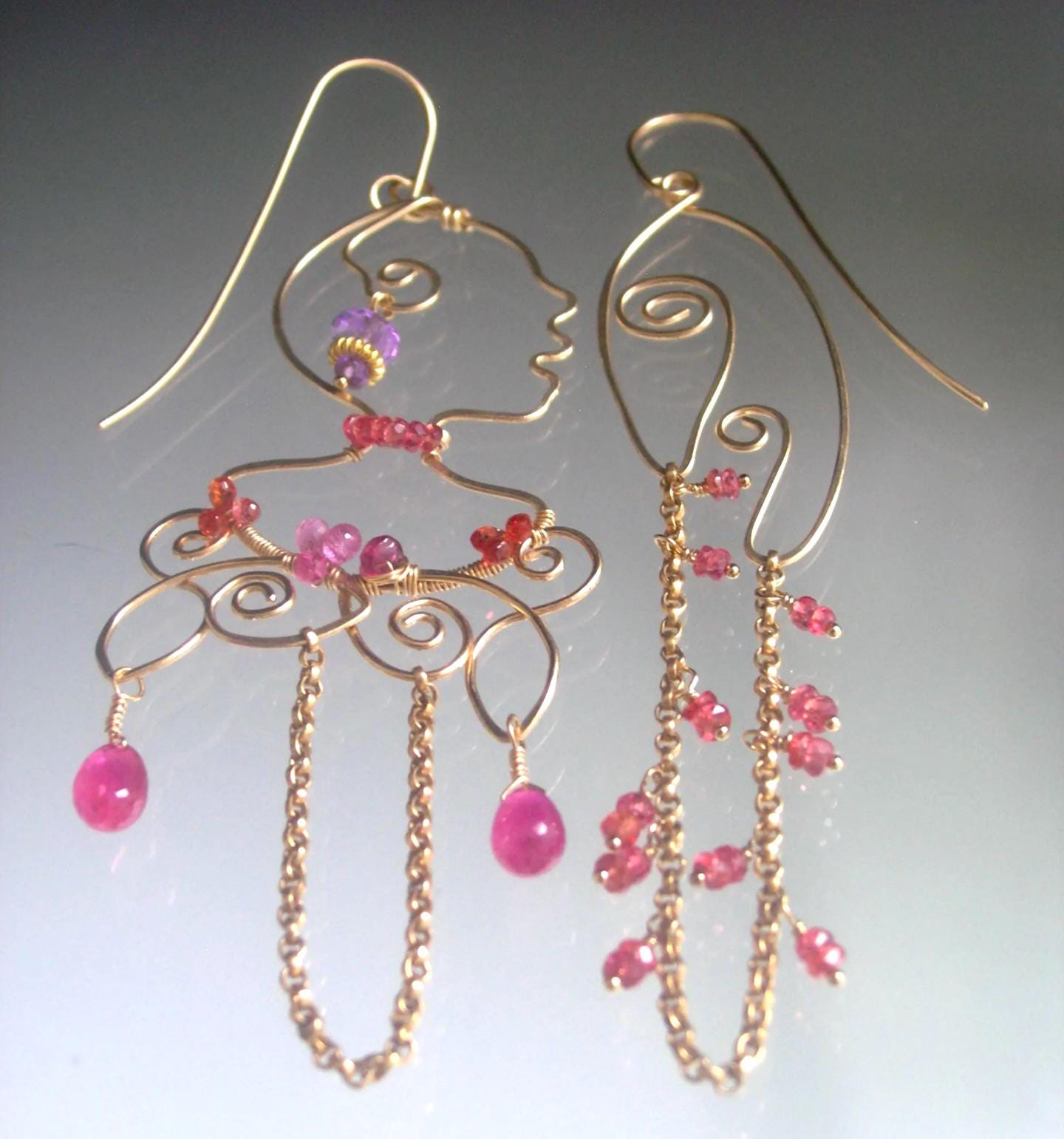 Sculptural Face Profile Sapphire Earrings in 14k Gold Fill