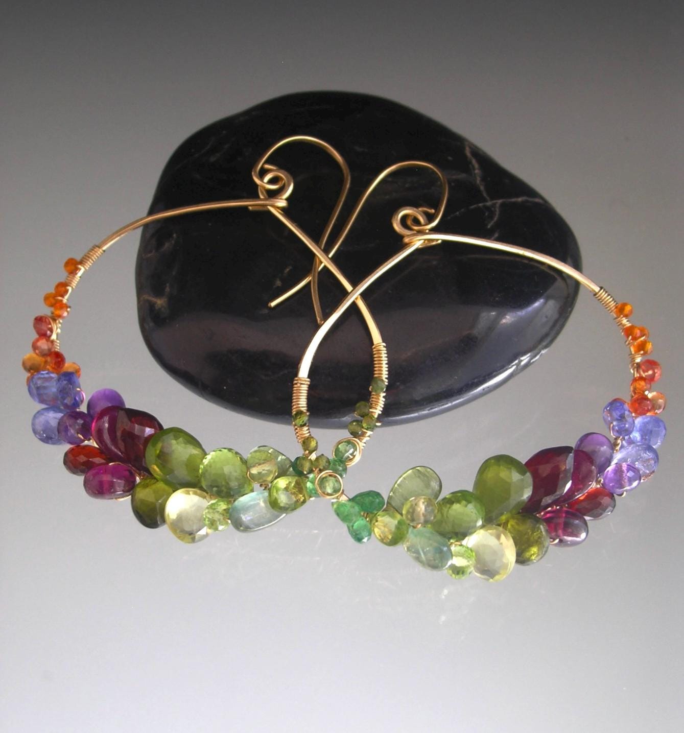 Multi Gemstone Rainbow Hoops  14k Gold Fill 2 1/2”