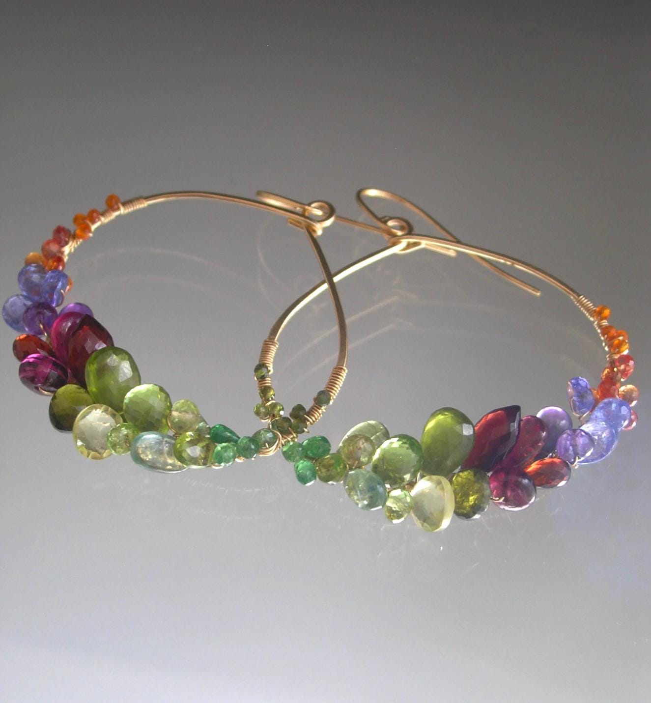 Multi Gemstone Rainbow Hoops  14k Gold Fill 2 1/2”