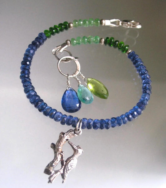 Kyanite Bracelet w/ Vintage Movable Sterling Woodpecker Charm