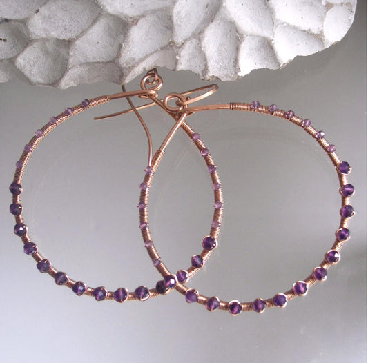 Rose Gold Filled Amethyst Hoops