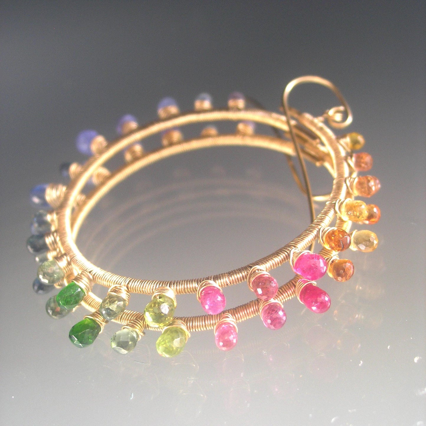 Rainbow Sunburst Gemstone Hoops 14k Gold Filled