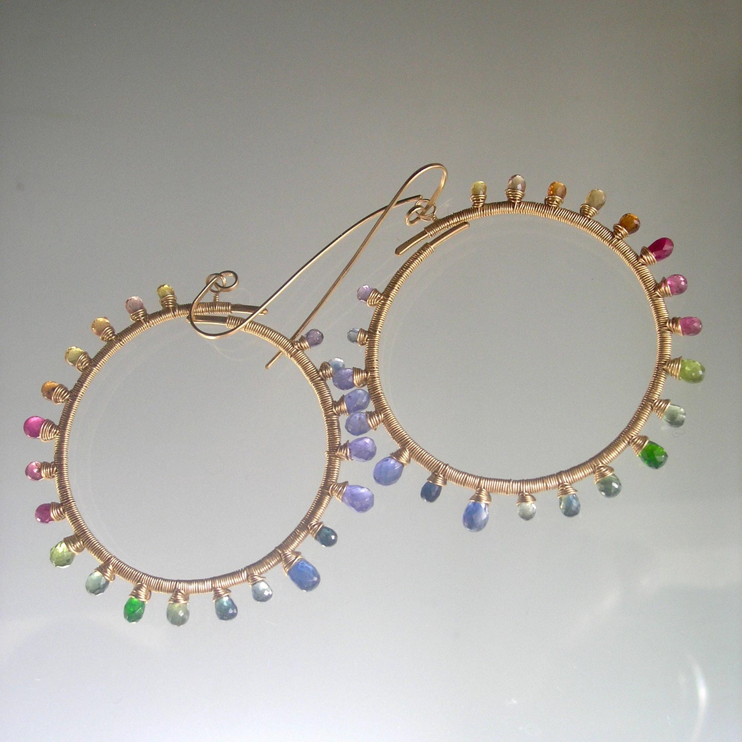 Rainbow Sunburst Gemstone Hoops 14k Gold Filled